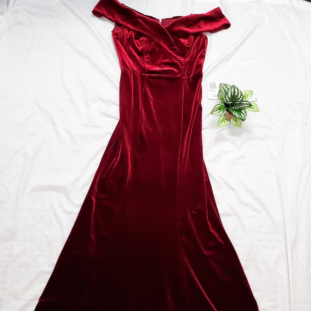 Wine Red Velvet Evening Gown